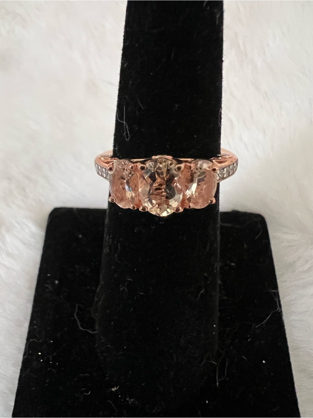 Rose Gold Over Sterling Silver Morganite Three-Stone Ring - Elegant Gemstone